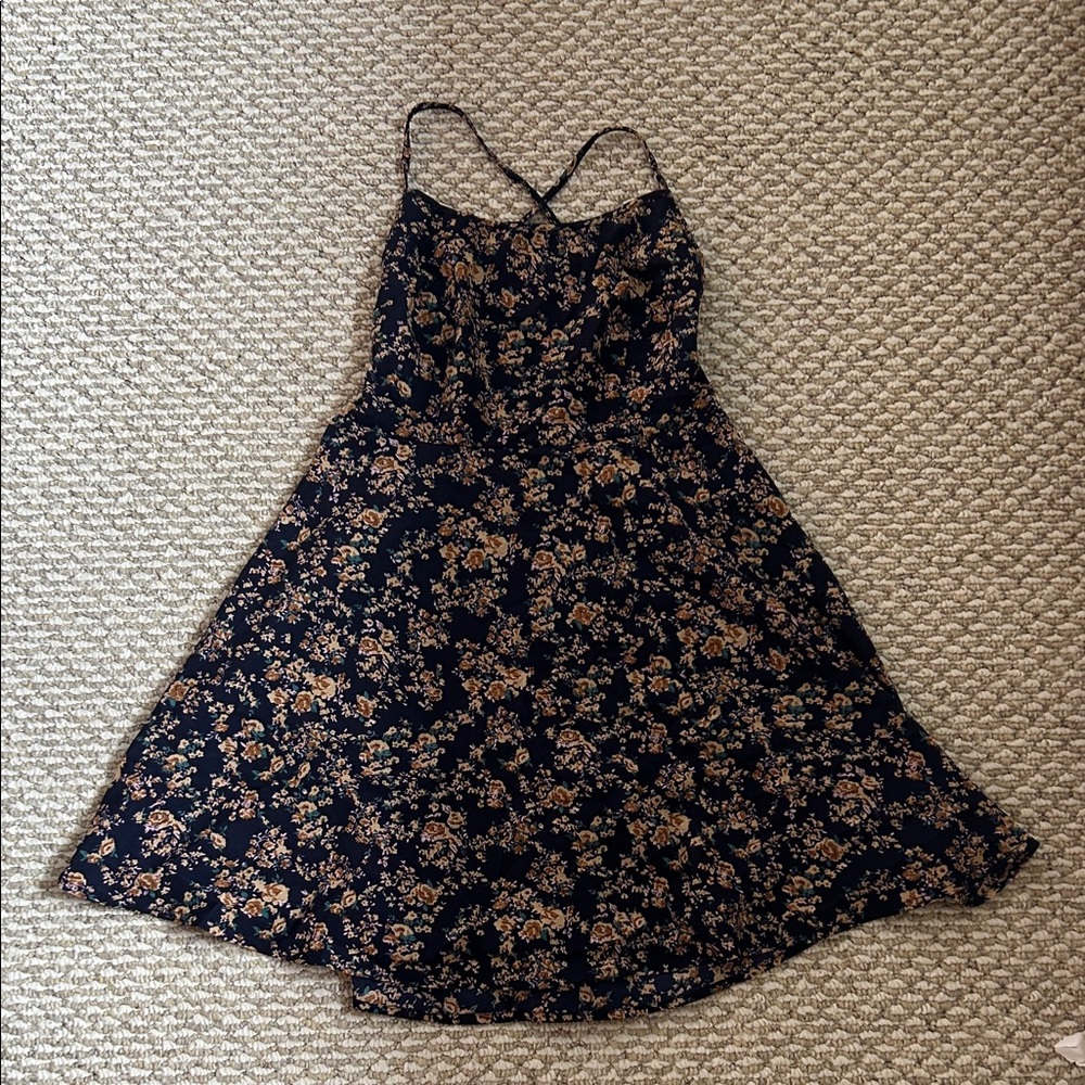 Navy Floral Spaghetti Strap backless Dress